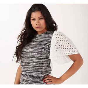 Badgley Mischka Tweed Mix Media Sleeve Top size small‎ NWT
